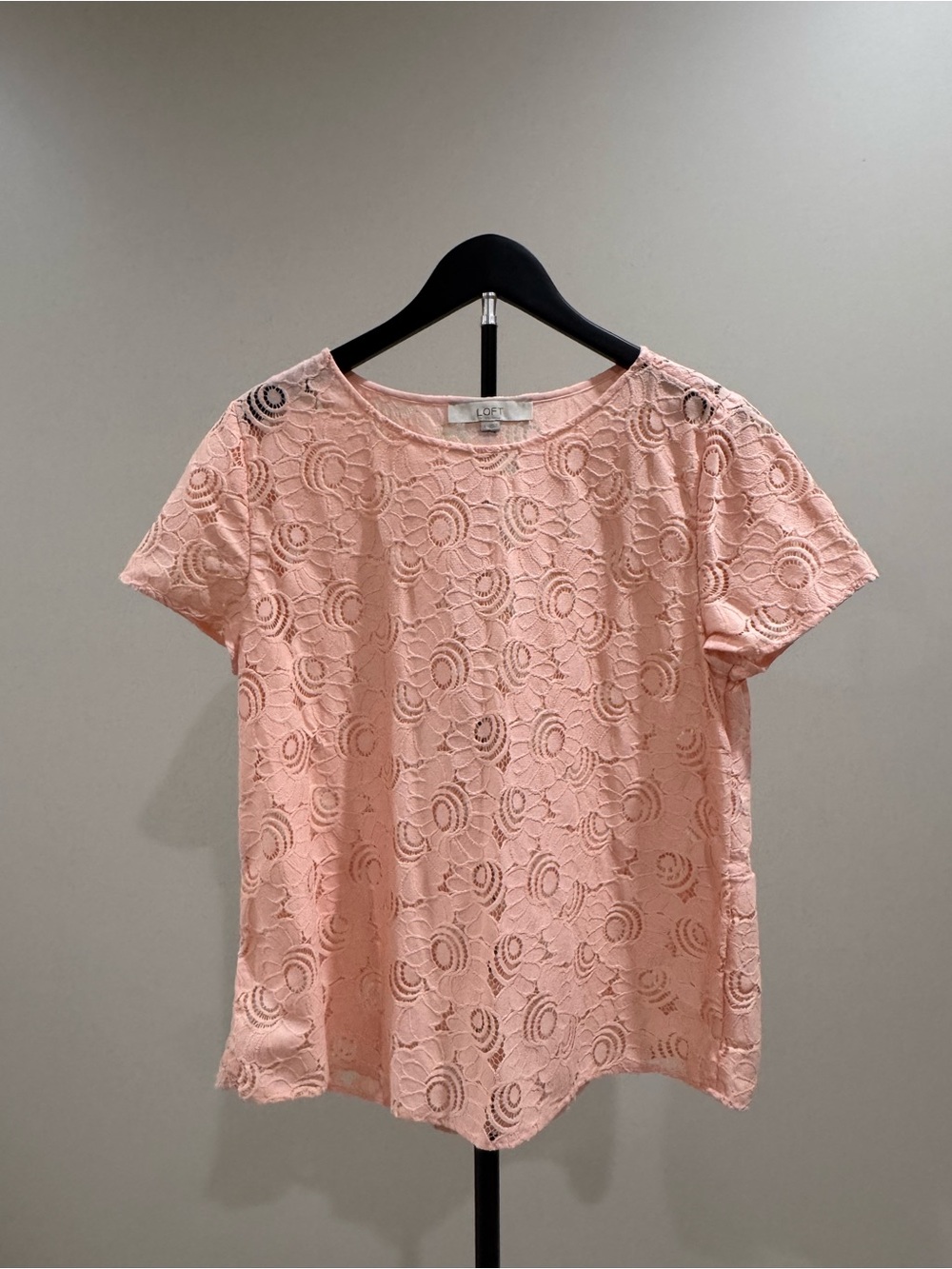 LOFT Blush Pink Floral Lace Short Sleeve Tee
